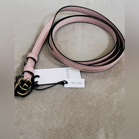 New authentic NWT Gucci Pink THIN PATENT DOUBLE G BELT 12mm 110 - Picture 5 of 9